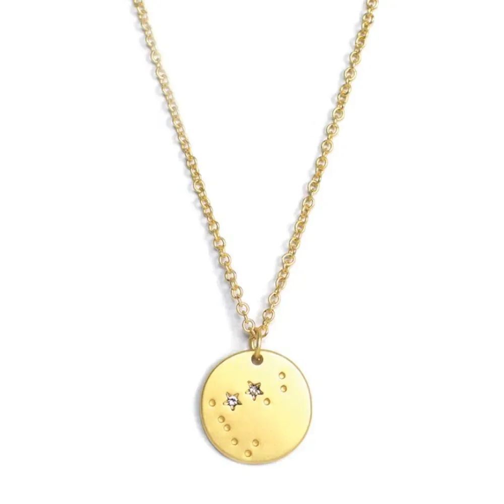 Lucky Feather Gold Tone Zodiac Necklace Capricorn Crystal Accents New